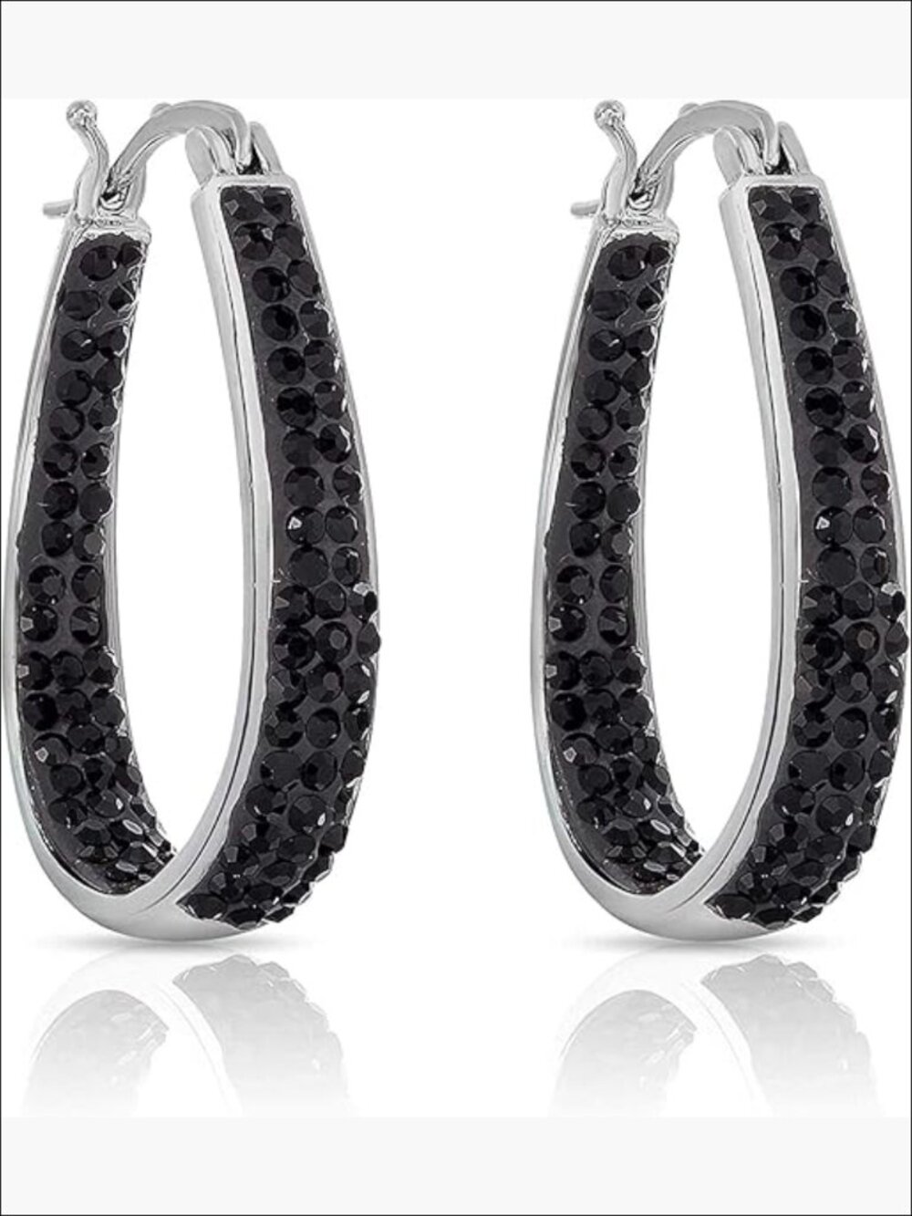 14K White Gold Plated Inside Out Crystal Hoop Earrings with Gift Box